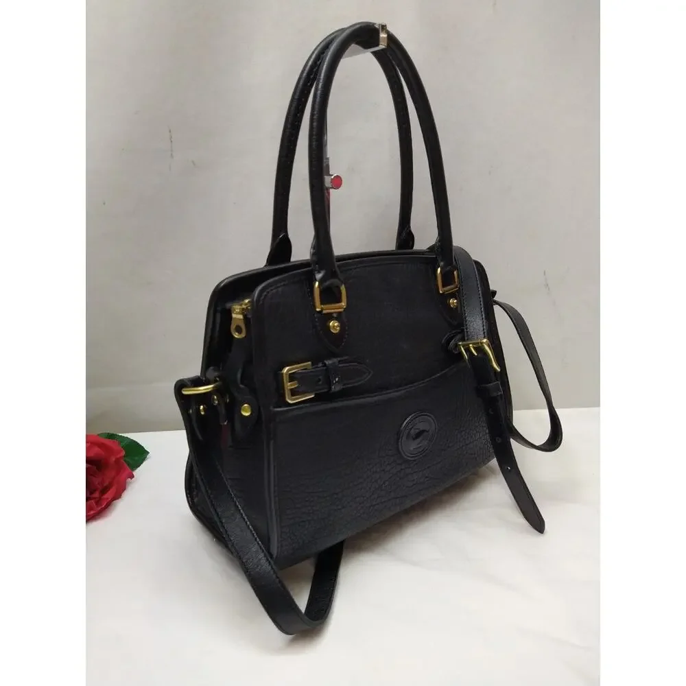 Doney & Bourke Black Leather Double Handles Zipper Satchel Bag - VTG_14
